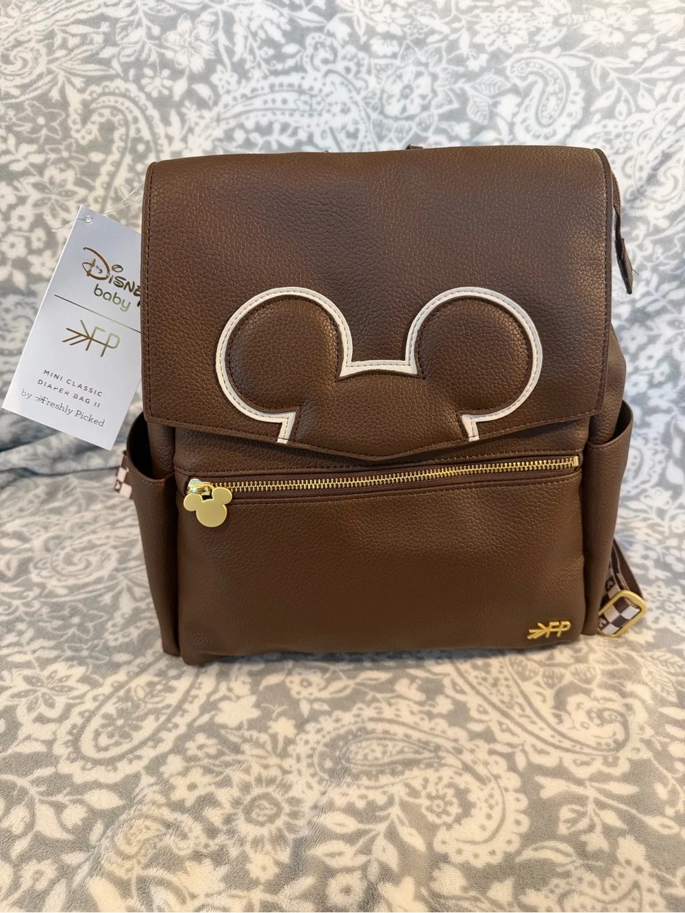 Disney Brown Baby Diaper Backpack with Gold Accents